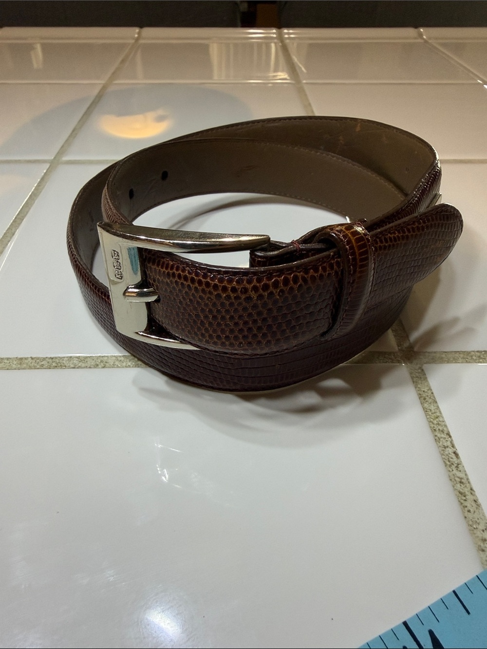 Ralph Lauren Womens Belt Croc Embossed Italian Leather Brown Small